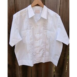 VTG Camiseria Canul Guayabera Shirt Merida Mexico Mens White/‎ Silver Size 42